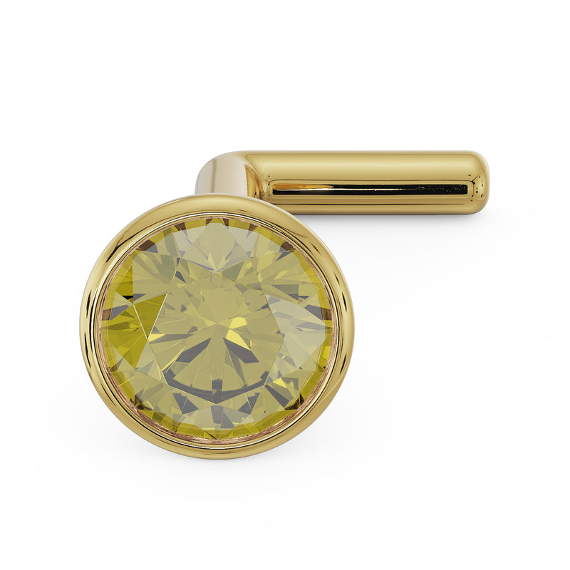 14k yellow gold yellow diamond bezel nose stud with L-post, angled overhead view