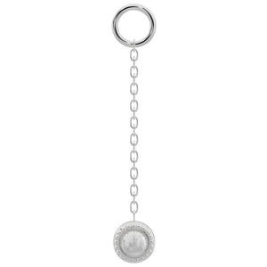950 platinum long milgrain chain earring accessory with round beaded charm, silver-tone front view