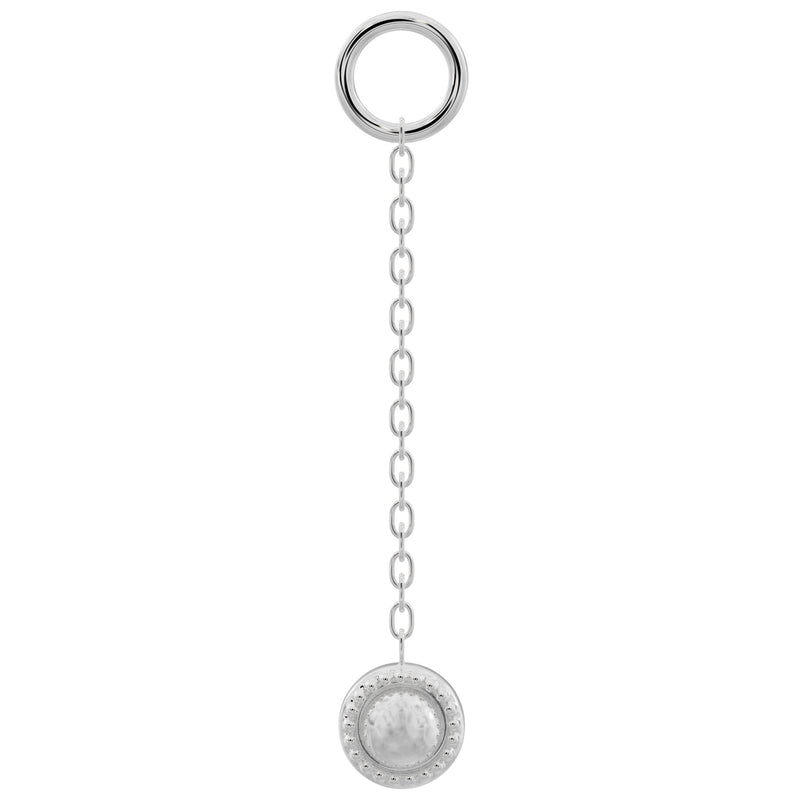 950 platinum long milgrain chain earring accessory with round beaded charm, silver-tone front view