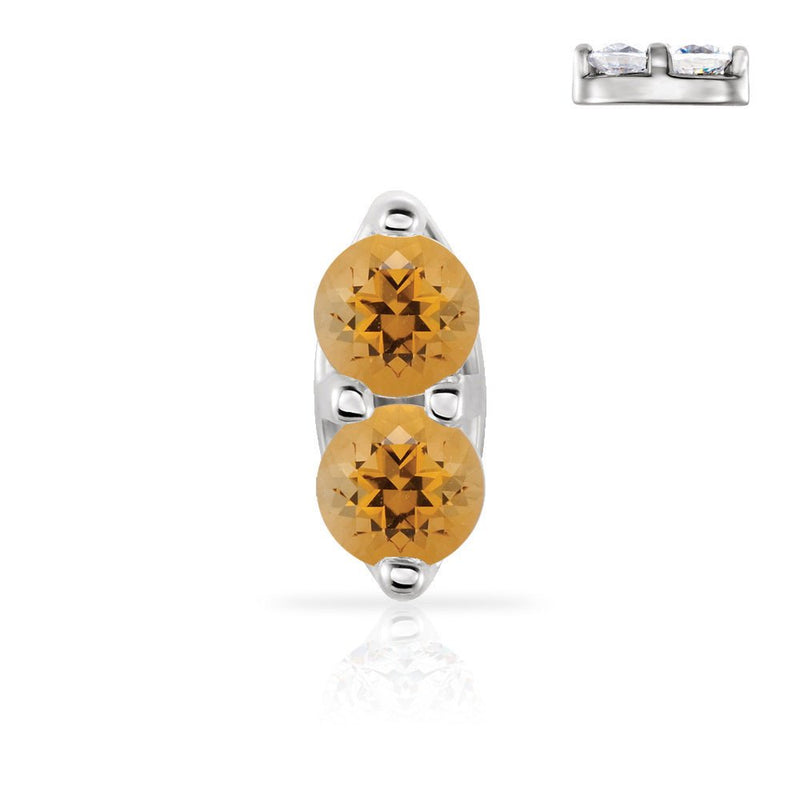 14K white gold double citrine nose ring with two warm golden-orange genuine gemstones, front view