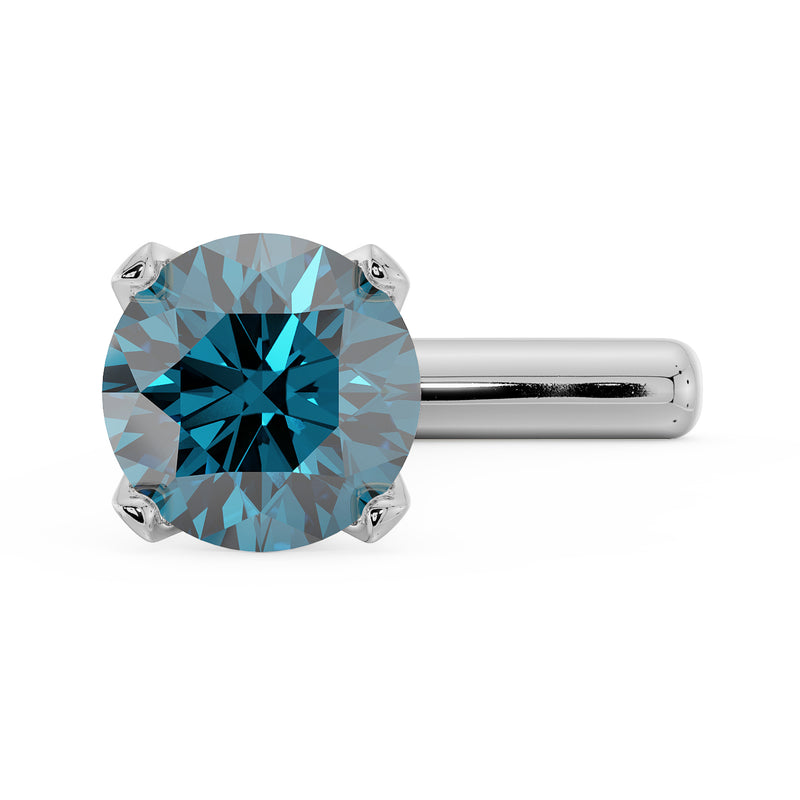 14k white gold blue diamond nose straight post stud, close-up angled view of prong setting