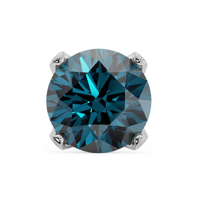 Close-up of 3mm genuine blue diamond in four-prong white gold setting showing facet detail