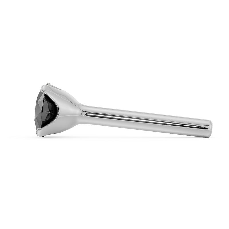 Side profile of white gold 3mm black diamond straight post nose stud showing post length and tip