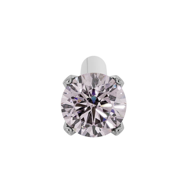 Front-facing view of 2mm pink diamond in white gold four-prong setting with straight post