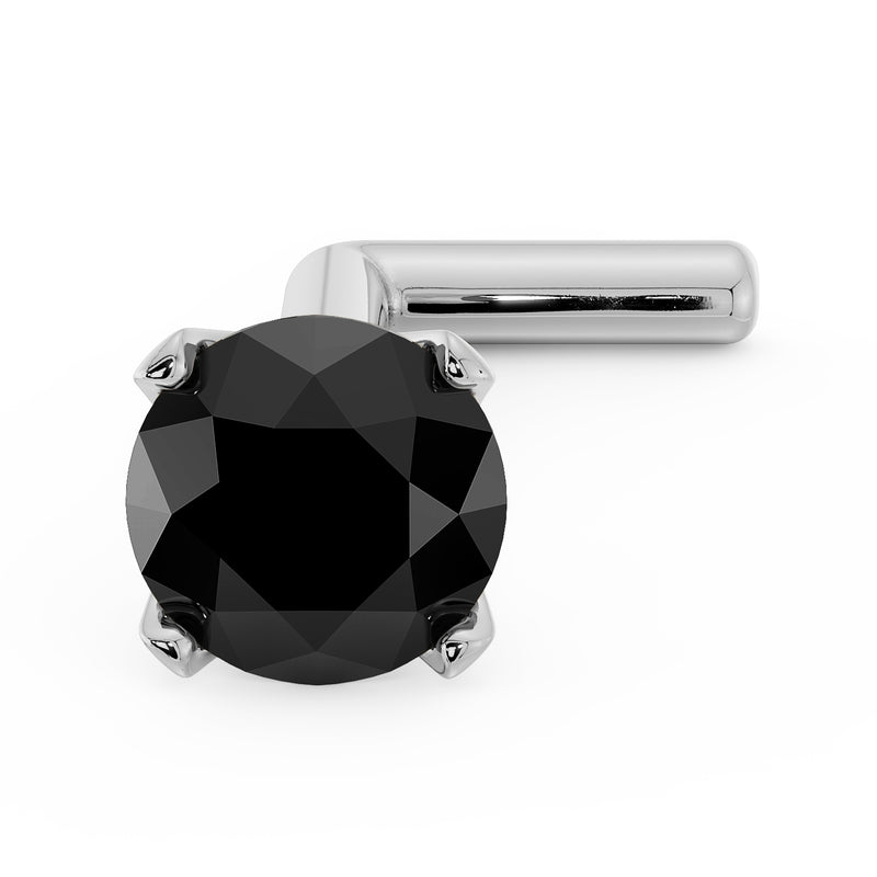 14k white gold 3mm black diamond L-post nose stud, angled view showing L-shaped post and prongs