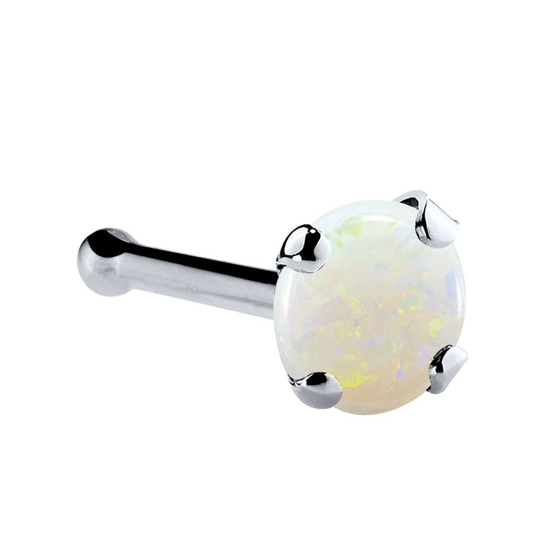 14K white gold genuine opal nose bone, 3mm large opal cabochon with white gold ball end