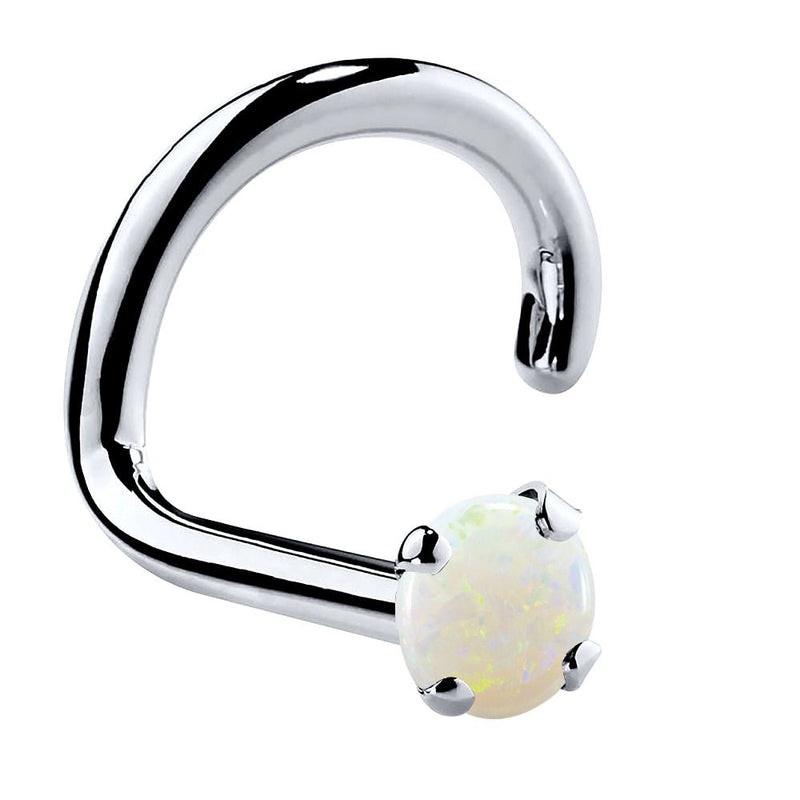 14K white gold genuine opal nose ring twist style, 1.5mm tiny opal in prong setting