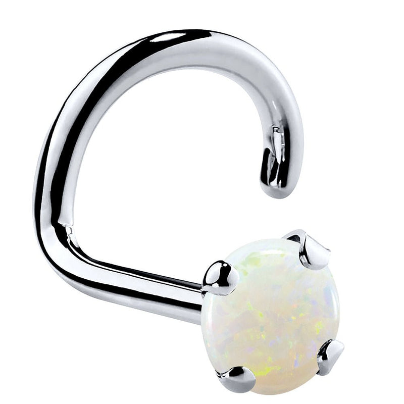 14K white gold genuine opal nose ring twist style, 3mm large opal showing colorful fire