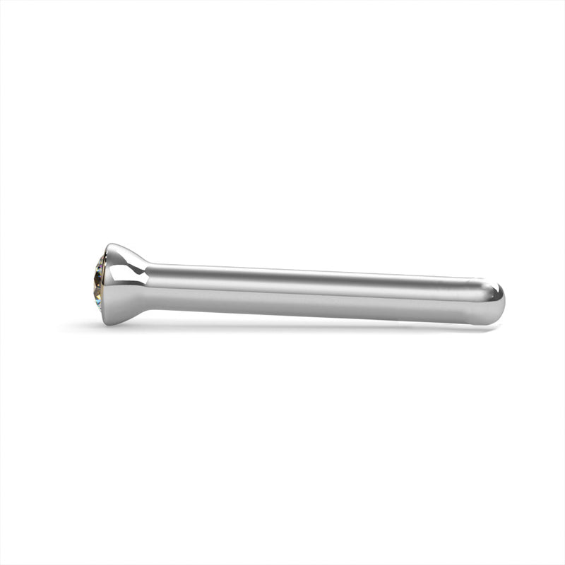 Platinum 1.5mm diamond bezel nose bone stud, side profile showing straight post and ball end