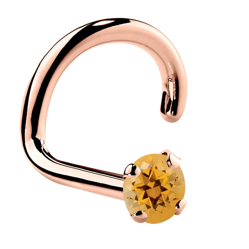 14K rose gold citrine nose ring twist style with warm orange stone in prong setting