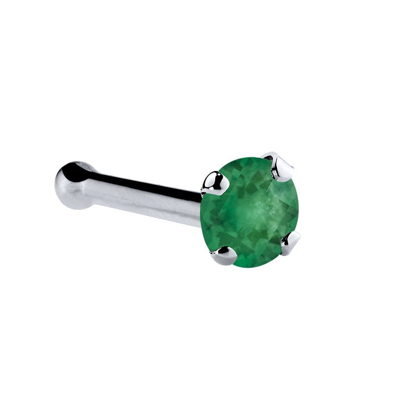 Platinum genuine emerald nose bone with tiny 1.5mm prong-set green emerald and ball end