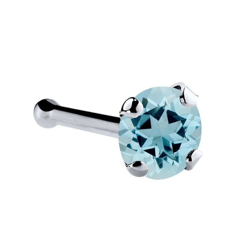 Platinum aquamarine nose bone with 3mm large blue gemstone and ball-end post