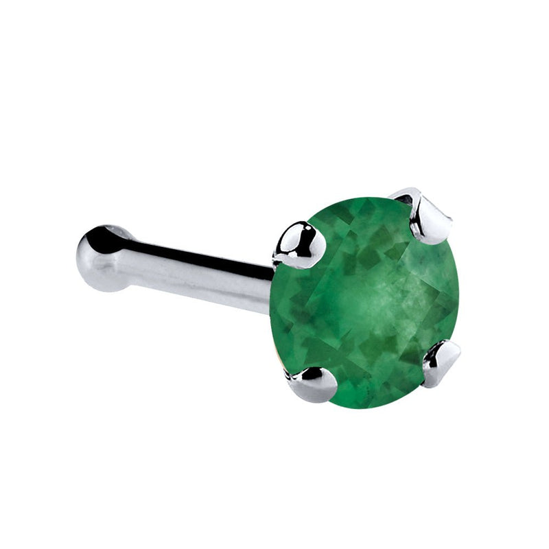 Platinum genuine emerald nose bone with large 3mm prong-set green emerald and ball end