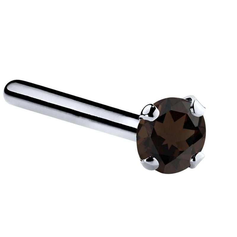 Platinum smokey quartz straight pin post nose ring with 2mm standard round brown stone