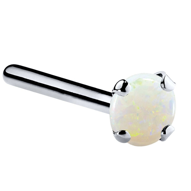 Platinum genuine opal nose ring straight pin post, 3mm large opal with iridescent fire