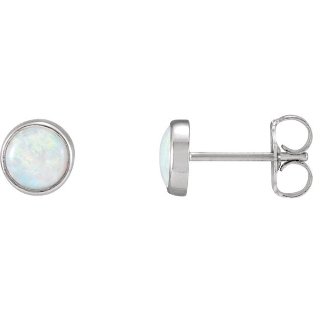 Bezel-Set Opal 14k Gold Stud Earrings-White