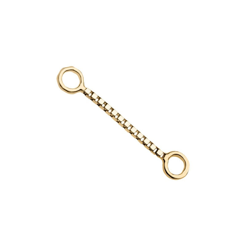 14k yellow gold 10mm box chain piercing connector showing increased length between ring ends