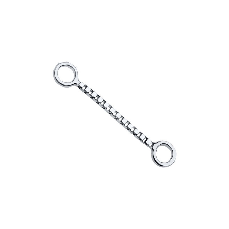 14k white gold 12mm box chain piercing connector with octagonal and round ring ends shown