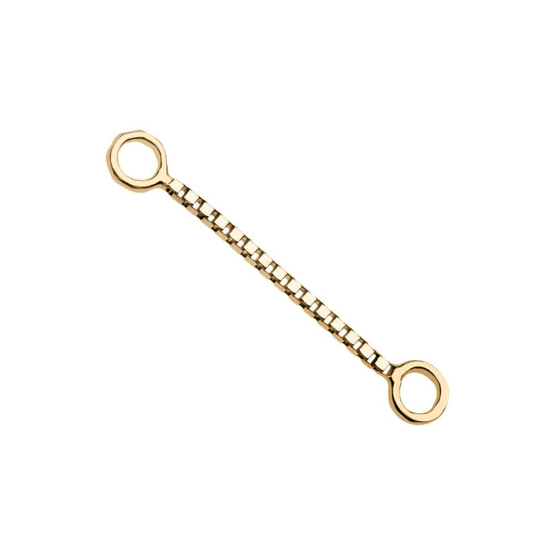 14k yellow gold 12mm box chain piercing connector, slightly longer than 10mm, diagonal view
