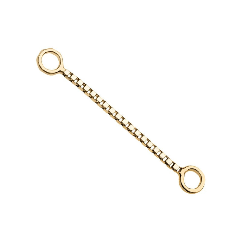 14k yellow gold 14mm box chain piercing connector with polished box links, diagonal product view