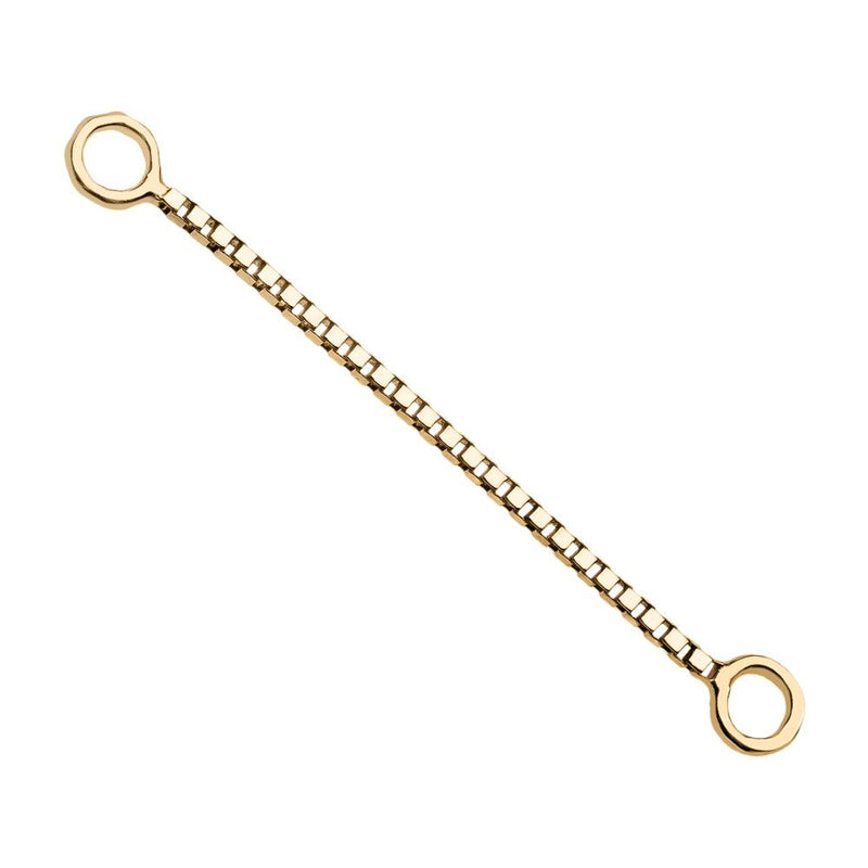 14k yellow gold 18mm box chain piercing connector showing longer reach between two ring ends