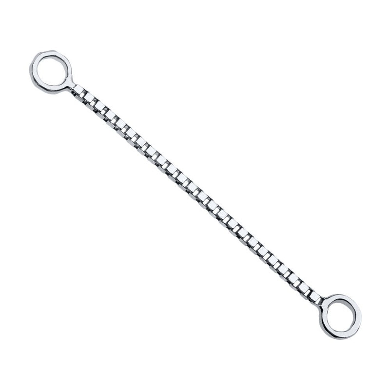 14k white gold 20mm box chain piercing connector showing extended span between piercing rings