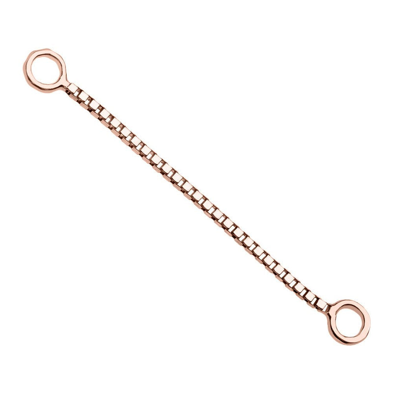 14k rose gold 22mm box chain piercing connector, long option showing warm pink gold box links