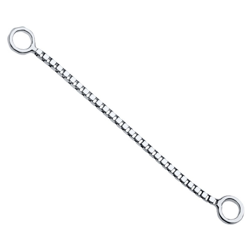 14k white gold 32mm box chain piercing connector, longest white gold length, angled product view