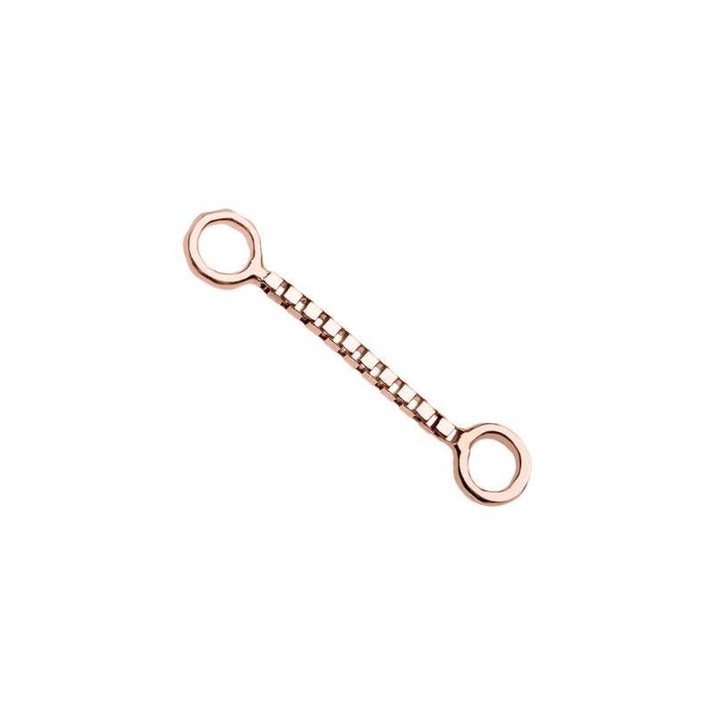 14k rose gold 10mm box chain piercing connector showing warm blush-toned polished box links