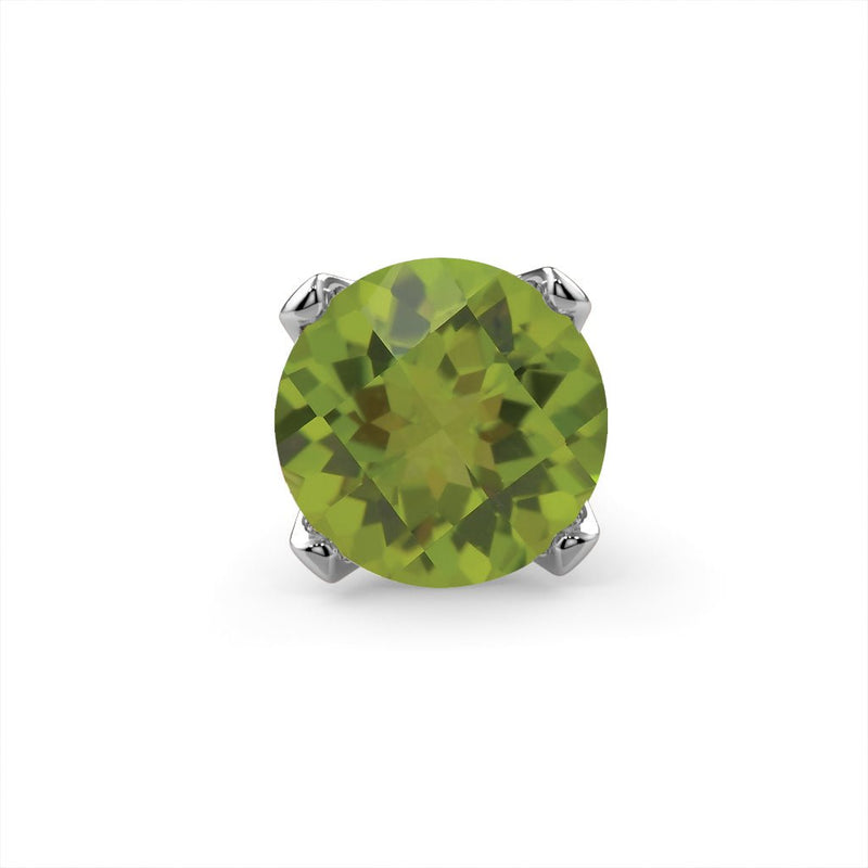 Close-up front view of genuine peridot gemstone in four-prong white gold setting for nose ring
