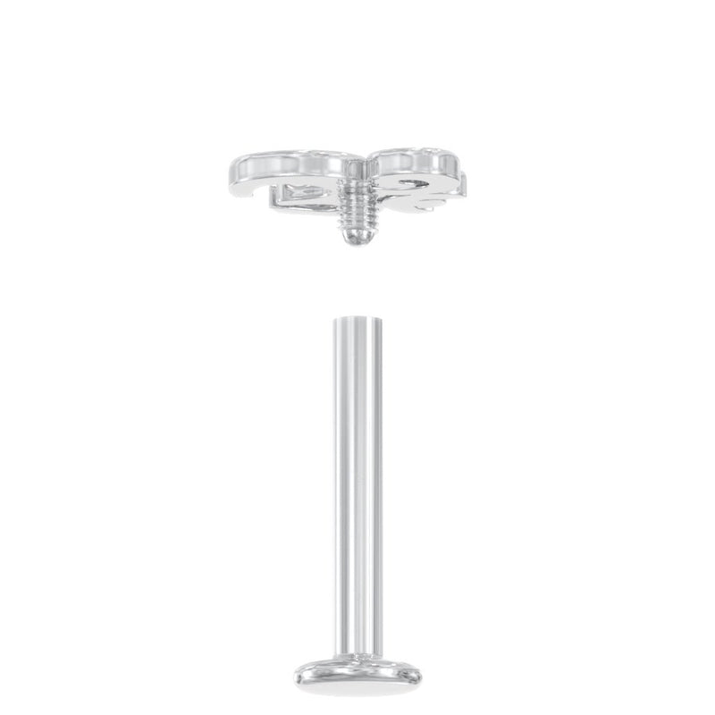 Disassembled Om flat back stud showing internally threaded top and separate flat back post