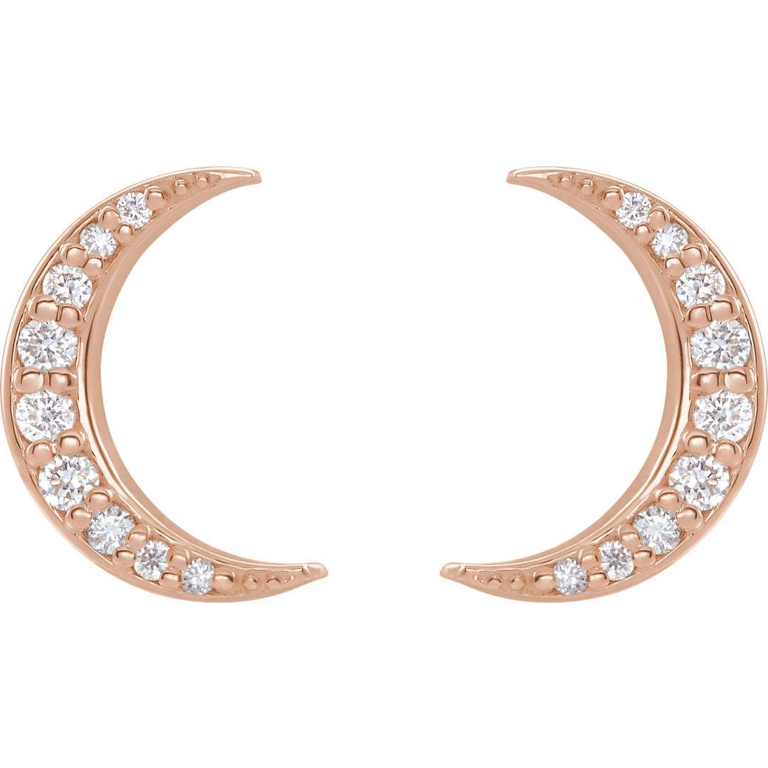 Diamond Crescent Moon 14k Gold Stud Earrings-Rose Gold