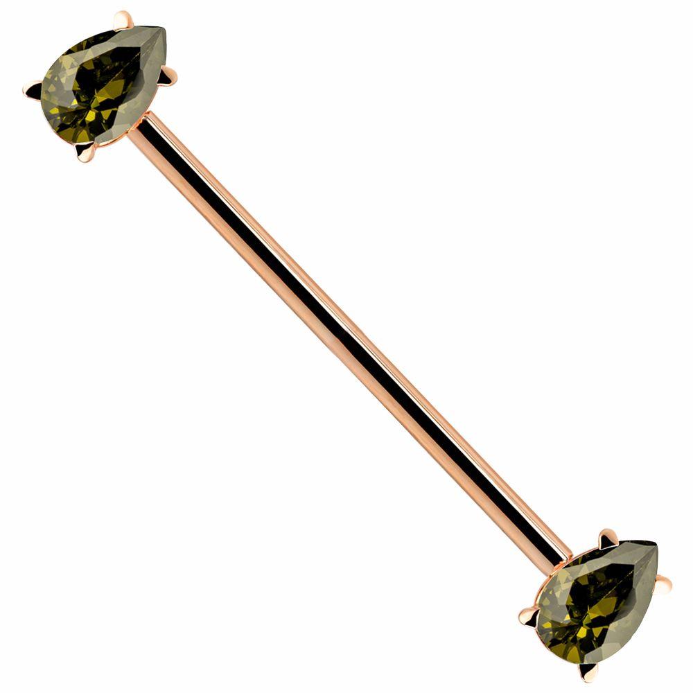 Light Green Teardrop Gem 14k Gold Industrial Piercing Barbell-14k Rose Gold   16G (1.2mm)   1 9 16" (40mm)