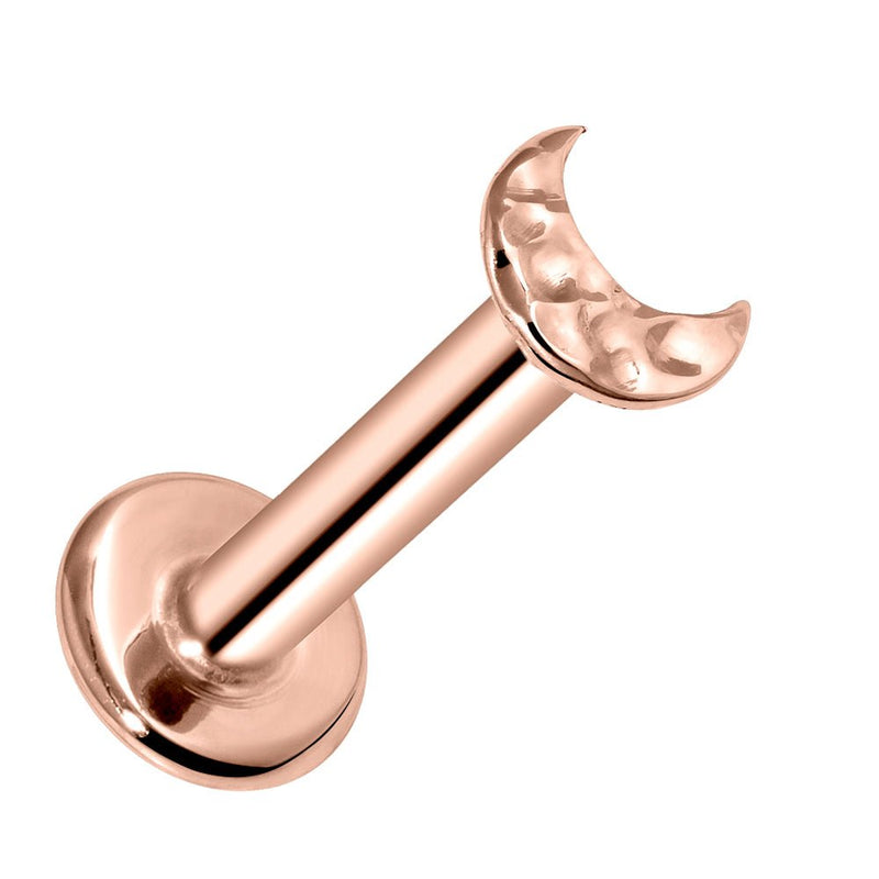 Tiny Moon Artisan Hammered 14K Gold Labret Tragus Nose Cartilage Flat Back Earring-14K Rose Gold 16G 5 16" (long)