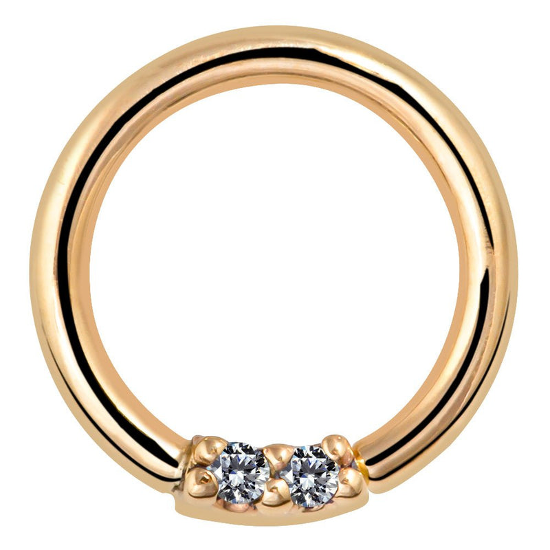 14K yellow gold seamless hoop with two prong-set diamonds at the front, main product view