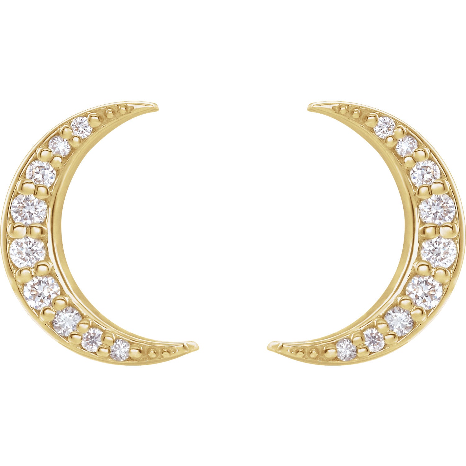 Diamond Crescent Moon 14k Gold Stud Earrings-Yellow Gold