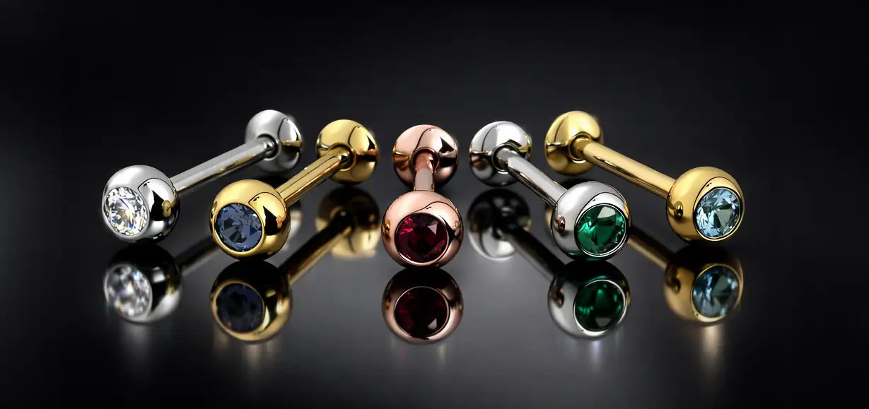 Gemstone tongue barbells