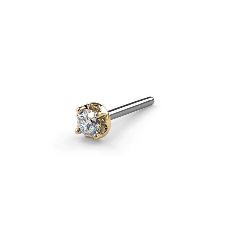 14k yellow gold illusion VS1 diamond threadless stud end, 1.2mm diamond, full length side view