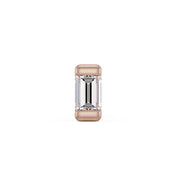 14k rose gold baguette diamond threadless push pin end, front view in smaller size, warm blush metal tone