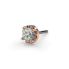 Close-up of 14k rose gold illusion VS1 diamond end showing crown setting detail and threadless push-pin