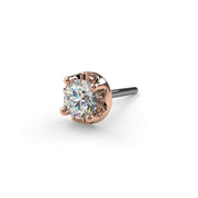 Close-up of 14k rose gold illusion VS1 diamond end showing crown setting detail and threadless push-pin
