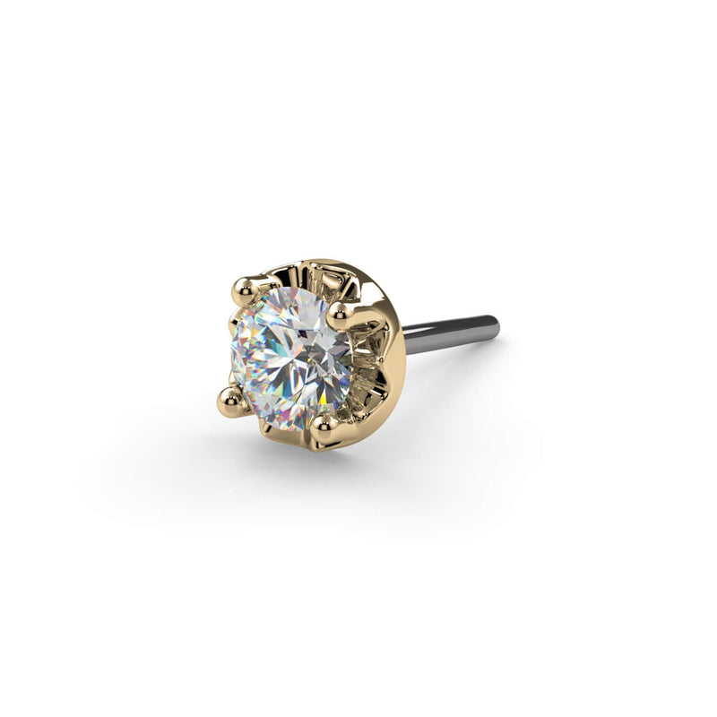 14k yellow gold illusion VS1 diamond threadless stud end, 1.7mm diamond, angled product view