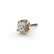Close-up of 14k yellow gold illusion setting end with VS1 diamond and threadless push-pin post visible