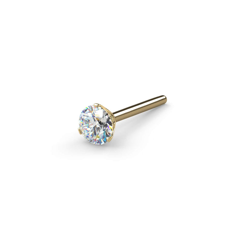 14k yellow gold 3-prong diamond threadless push-pin end only, front-facing view highlighting VS1 diamond sparkle