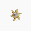 14k yellow gold sunburst CZ threadless end, angled view showing push-pin post detail
