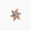 14k rose gold sunburst threadless stud end with CZ center, angled view showing push-pin post