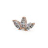 Side-angled view of 14k rose gold marquise lotus threadless piercing stud end with three CZ gems