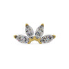 14k yellow gold marquise fan threadless stud end with four CZ stones, front view