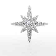 14k white gold north star threadless end with pave diamond setting, front view