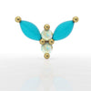 14k yellow gold firefly threadless stud end with turquoise marquise wings and white opal cabochons